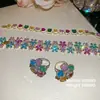 ¡Jardín Lolita! Pulsera Corazón Flor Zirconia Colorida Brillante Brazalete Estilo Banquete de Lujo Joyería de Mano de Alta Gama