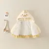 Elegante abrigo con forro de forro polar para niñas, nueva chaqueta peluda con capucha de dibujos animados para niños, prenda exterior de estilo dulce