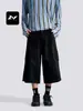 Pantalones de Trabajo Fengmei Retro Americano de Tres Cuartos para Hombres y Mujeres Sueltos Estilo Callejero Versátiles Diseño de Retazos Desconstruido Pantalones Cortos Casuales