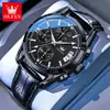 Reloj Marca Oulisi Modelo Nuevo Más Vendido Tres Ojos Multifunción Moda Correa de Cuero Multifunción Resistente al Agua Cuarzo Reloj para Hombre