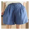 Exportar ropa de mujer: pantalones anchos de algodón y lino con cintura elástica bordada retro, shorts versátiles de trabajo casual artístico