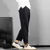 Pantalones de Lino Fino de Verano de Nueve Puntos para Hombre Estilo Chino Pantalones Casuales Algodón Lino Pantalones Rectos Sueltos Cónicos Pantalones de 9 Puntos