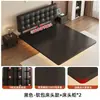 Cama tapizada de hierro forjado, cama doble moderna minimalista, cama de dormitorio principal de lujo ligero estilo italiano, cama con estructura de acero, cama flotante con panel perforado