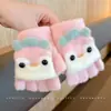 Luvas de inverno infantis, fofas e quentes para meninas e meninos, forradas com fleece, à prova de frio, luvas de tricô de meio dedo