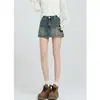 Shorts Jeans de Design Retrô Culotes que Cobrem o Quadril Femininos Design de Verão 2025 Saia Evasê de Cintura Alta