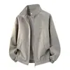 2026 Chaqueta de Hombre Estilo Old Money Abrigo de Cuero Marca de Moda Lujo Ligero Gamuza con Tacto Aterciopelado Cuello Alto Corte Holgado