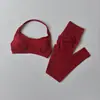 Conjunto Deportivo de Dos Piezas para Mujer: Sujetador Deportivo Push-Up de Espalda Hermosa con Cuello Halter Europeo y Americano Sin Costuras, Pantalones de Fitness Ajustados de Cintura Alta para Levantar Glúteos