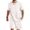 Novo terno masculino casual esportivo de tendência europeia e americana transfronteiriço da Amazon, com quadrados pequenos, solto, gola careca, manga curta e shorts