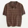 Camisa Polo Tejido Camiseta de Manga Corta para Hombre Cuello Polo Media Cremallera Rayas Estilo Old Money Verano Fábrica Transfronteriza Venta al por Mayor