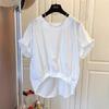 Nicho de diseñador de moda de verano dobladillo elástico jersey camisa manga corta para mujer top suelto con lazo
