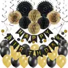 Flor de abanico de papel hueco Serie Dorada Negra diseño temático de boda fiesta de cumpleaños infantil diseño decorativo pared de fondo