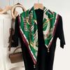 Nuevo patrón de espiga 65*65cm pañuelo cuadrado pequeño verde estampado de hojas frescas pequeñas pañuelo con textura de lana de seda