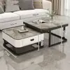 Mesa de Centro de Luxo Leve Sala de Estar Casa Moderna Simples Apartamento Pequeno Celebridade da Internet Quadrada Vidro Pedra Sinterizada Suporte de TV Combinação Mesa de Centro