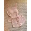 Conjunto de Pijama de Camisola y Shorts a Rayas Estilo Coreano Femenino para Mujer, Ropa de Casa de Verano, Conjunto de Dos Piezas, Se Puede Usar Afuera