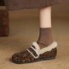 Sapatos Burkham Macios, Cerosos, Quentes e Confortáveis, Forrados com Fleece, 2024, Planos, Bico Redondo, Estampa de Leopardo, Sapatos de Caxemira