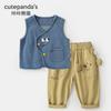 Conjunto de Colete e Calça Kaka Panda para Meninos, Roupa de Outono para Meninas, Roupas Casuais de Outono para Crianças, Roupas de Primavera e Outono para Bebês