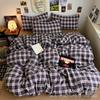 Venta al por mayor, súper suave, ins Plaid Cloud, suave, algodón lavado, cuatro piezas, dormitorio de estudiantes, tres piezas, sábana, edredón, funda de comercio exterior