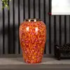 Jarrón de Cerámica Jingdezhen Moderno Sencillo Retro Rojo con Flores Secas Maceta de Flores de Simulación Adornos para Sala de Estar Dormitorio