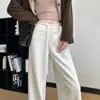 Pantalones de Lana de Color Café de Pierna Ancha para Mujer, Nuevo Estilo Otoño e Invierno, Forrados de Felpa, Corte Recto, Adelgazantes, de Cintura Alta, Suaves y con Caída, Pantalones Deportivos Casuales