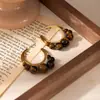 Pendientes de Aro Plateados Estilo Palacio Retro Ojo de Tigre Ámbar Diseño Único de Nicho Pendientes Elegantes Versátiles para Mujer