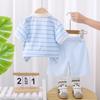 Traje de Verão para Meninos 2025 Novo Pequeno e Médio Bebê Verão Listrado Emblema Manga Curta Polo Roupa Conjunto de Duas Peças