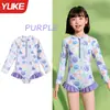 Traje de baño de una pieza para niña Verano 2026 Nuevo estilo Moda Bañador de manga larga con protección solar para niñas pequeñas
