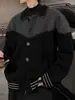 Cárdigan de Punto con Empalme de Color Contrastante para Hombre Otoño e Invierno Retro Americano Cuello Solapa Tejido de Punto Marca de Tendencia Nicho Chaqueta para Pareja