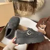 Sapatos de Algodão Cinza Boken para Mulheres, Novo Estilo Inverno 2025, Sola Grossa, Aumenta a Altura, Quente, Mocassins com Forro de Lã