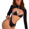 Lencería Erótica Privada con Temática de Luna, Conjunto Sexy de Tres Puntos Hueco con Entrepierna Abierta para Mujeres de Tallas Grandes, Revelador de Pecho, Ropa de Dormir Sexy