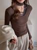 Camiseta Interior de Encaje con Empalme y Cuello en V para Mujer en Otoño e Invierno Estilo Puro Deseo Top Halter