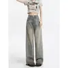 Jeans Retro de Cintura Alta Larga para Mulheres Outono 2025 Novo Estilo Bf Preguiçoso Calças Retas