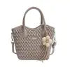 Bolsa Feminina Transfronteiriça com Pregas Onduladas e Estampa Floral, Simples e Fresca, Bolsa Tote Versátil, Bolsa de Ombro e Transversal, Dropshipping de Peça Única