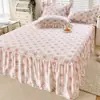 2025 Nuevo Juego de Falda de Cama de Algodón de Tres Piezas, Estilo Colcha de una Pieza, Sábana de Cama de Algodón Puro con Volantes, Falda Cubierta Envolvente para Cama Estilo Coreano