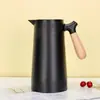 Olla Térmica de Vacío de Doble Capa de Gran Capacidad Hogareña para Coche Portátil Hervidor de Agua Caliente Revestimiento de Vidrio Asa de Madera Hervidor de Agua Caliente