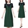 Vestido Solto de Tamanho Grande de Manga Curta com Suspensório Falso de Duas Peças para Mulheres Estilo Verão Nova Moda Casual Cobre a Barriga Vestido de Mãe