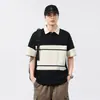 Camisa polo de manga corta estilo retro americano para hombre, nuevo modelo verano 2026, top elástico con bloques de color, corte holgado, camiseta para hombre