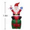 Papá Noel Inflable de 1.8 m Sosteniendo un Bastón, Paquete de Regalo Sentado, Modelo Inflable Iluminado con LED, Modelo Inflable Navideño Personalizado