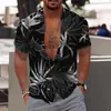2024 Nueva Camisa de Manga Corta Estilo Hawái para Comercio Exterior con Estampado Digital 3D para Hombre Casual Talla Grande Camisa de Playa
