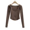 Outono Estilo Europeu e Americano Cor Sólida Adesivo Modelador de Corpo Colete Conjunto de Duas Peças Feminino Cor Sólida Slim-fit Top Camiseta Curta