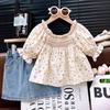 Ropa para niños al por mayor traje de niña verano 25 nuevo para niños coreano top floral pequeño con traje de falda bordada