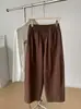 Pantalones casuales rectos de algodón puro de cintura alta estilo retro japonés para mujer, 26 otoño nuevo simples de oficina cropped de pierna ancha pantalones de abuela