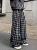 Pantalones Casuales con Patrón de Diamantes Estilo Perezoso Americano Marca de Tendencia para Hombre Pierna Recta Holgada Bloque de Color Pantalones de Pierna Ancha Versátiles para Otoño