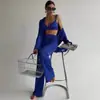 Novedad Primavera y Otoño 2024 Conjunto Casual de Tres Piezas de Satín para Mujer Estilo Europeo y Americano Chaleco con Pechera Envuelta de Satín Camisa Pantalones Casuales