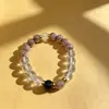 Pulseira de Vidro Branco com Incrustação de Folha Roxa e Dourada Novo Estilo Chinês Estilo Color Blocking Estilo Nacional Simples Acessórios de Pulseira para Homens e Mulheres