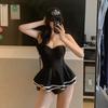 Fábrica Original Traje de Baño Puro Deseo Estilo Rojo de Internet para Mujer Piel de Siamán Delgado Reunión de Pecho de Acero Traje de Baño Falda para Mujer