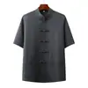 Vestido Tang de Verão para Homens de Meia-idade e Idosos Manga Curta Estilo Chinês Bordado Roupa de Pai Camisa