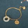 Pulsera de plata de ley s925 con jade hetiano, plata antigua chapada en oro, estilo retro, con anillo Fulu Shuangxi Ping An y calabaza.