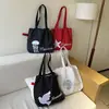 Bolsa de Ombro com Bolinhas Estilo Coreano com Bordado Floral, Fechamento por Cordão, Leve, Casual, Bolsa Tote Versátil de Nylon