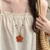 Charme de Madeira e Estilo Descontraído~Novo Colar Floral com Contas Retro Chinês Cor de Café para Mulheres, Nova Corrente para Clavícula com Temperamento Artístico de Verão