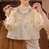 Conjunto de verano para niñas, ropa elegante para bebés y niños, camiseta floral bordada de moda estilo chino, blusa de muñeca, pantalones de pierna ancha